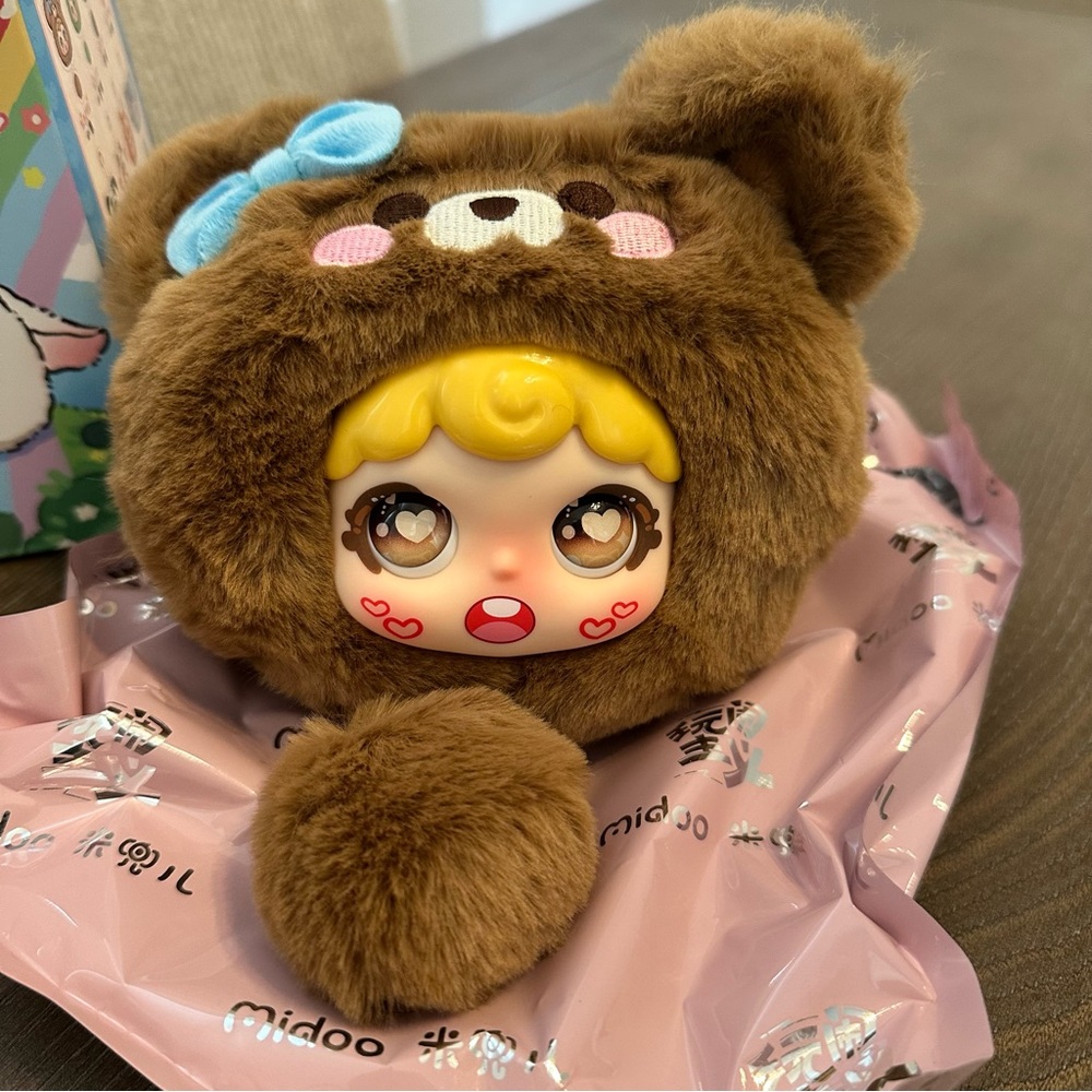 Mido Plush Pendant Brown Bear Interchangeable Eyes Head Keychain - Picture 3 of 10